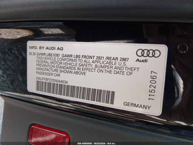 Aukcja sprzedaży 2025 Audi S6 Prestige Tfsi Quattro Tiptronic, vin: WAUFFBF22SN044534, numer aukcji: 45955508