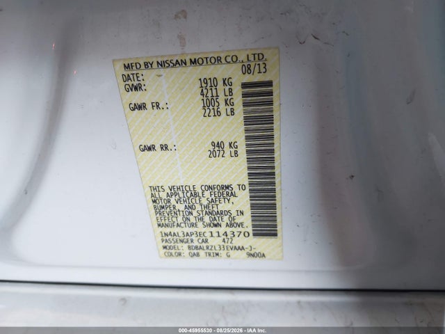 Nissan Altima 2.5 S 2014 1N4AL3AP3EC114370 Image 9