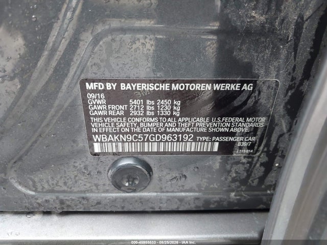 Aukcja sprzedaży 2016 Bmw 550i, vin: WBAKN9C57GD963192, numer aukcji: 45955533