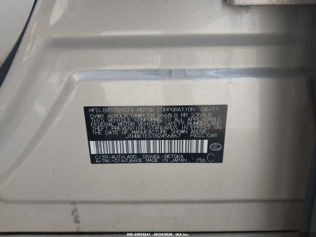 45955541 :رقم المزاد ، JTHBK1EG1B2456867 vin ، 2011 Lexus Es 350 مزاد بيع