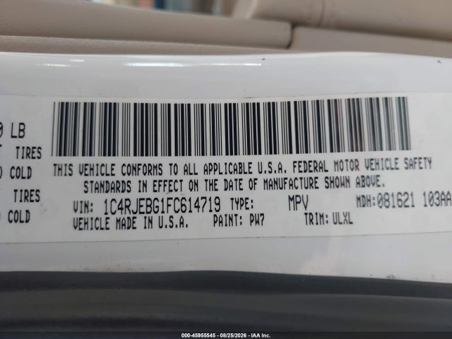 Продажа на аукционе авто 2015 Jeep Grand Cherokee Limited, vin: 1C4RJEBG1FC614719, номер лота: 45955545