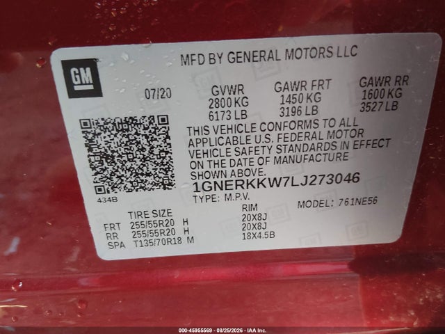 Продажа на аукционе авто 2020 Chevrolet Traverse Fwd Premier, vin: 1GNERKKW7LJ273046, номер лота: 45955569
