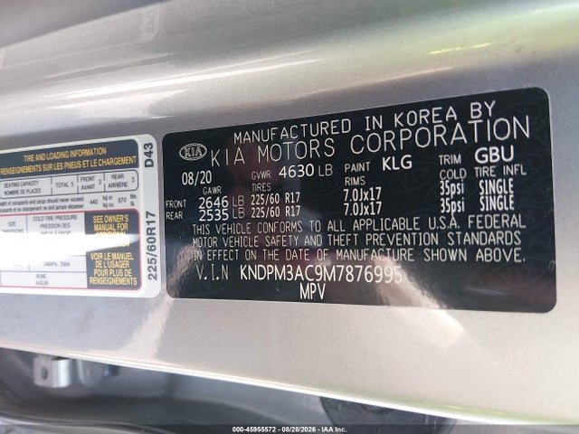 45955572 :رقم المزاد ، KNDPM3AC9M7876995 vin ، 2021 Kia Sportage Lx مزاد بيع