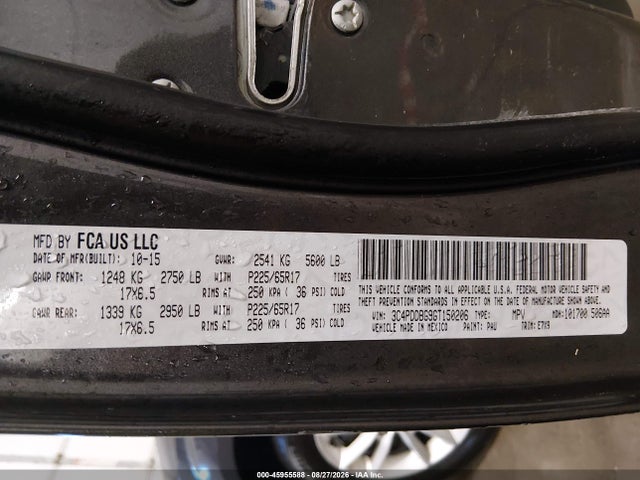 Продажа на аукционе авто 2016 Dodge Journey Sxt, vin: 3C4PDDBG9GT150206, номер лота: 45955588