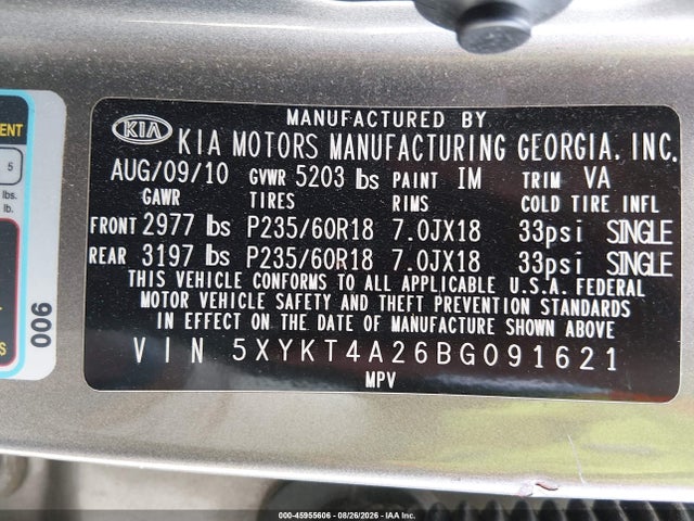 Продаж на аукціоні авто 2011 Kia Sorento Lx V6, vin: 5XYKT4A26BG091621, номер лоту: 45955606