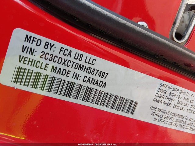 45955641 :رقم المزاد ، 2C3CDXCT0MH587497 vin ، 2021 Dodge Charger R/t Rwd مزاد بيع