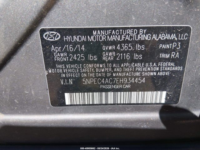Hyundai SONATA SE 2014 5NPEC4AC7EH934454 Image 9