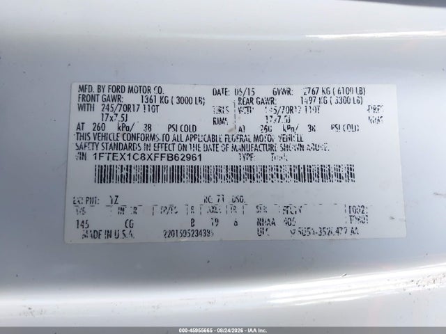 Ford F-150 Xl 2015 1FTEX1C8XFFB62961 Image 9
