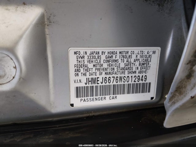 Продаж на аукціоні авто 1998 Honda Civic Lx, vin: JHMEJ6676WS012949, номер лоту: 45955683