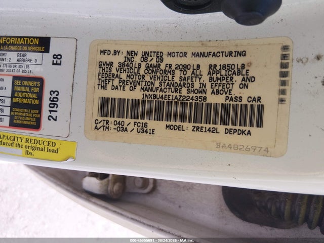 45955691 :رقم المزاد ، 1NXBU4EE1AZ224358 vin ، 2010 Toyota Corolla Le مزاد بيع