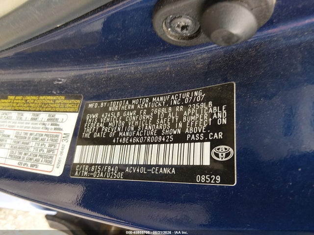 2007 Toyota Camry Le მანქანა იყიდება აუქციონზე, vin: 4T4BE46K07R009425, აუქციონის ნომერი: 45955705