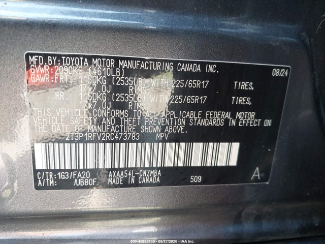 Продаж на аукціоні авто 2024 Toyota Rav4 Xle, vin: 2T3P1RFV2RC473783, номер лоту: 45955739