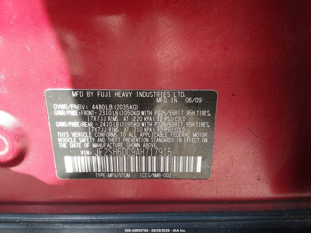 2010 Subaru Forester 2.5x Limited მანქანა იყიდება აუქციონზე, vin: JF2SH6DC9AH717915, აუქციონის ნომერი: 45955760
