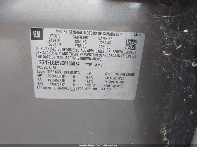 Продажа на аукционе авто 2012 Chevrolet Equinox Ltz, vin: 2GNFLGE52C6136874, номер лота: 45955809