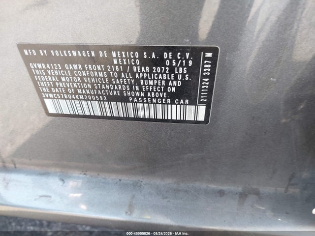 3VWC57BU4KM200593 Volkswagen Jetta 1.4t R-line/1.4t S/1.4t Se