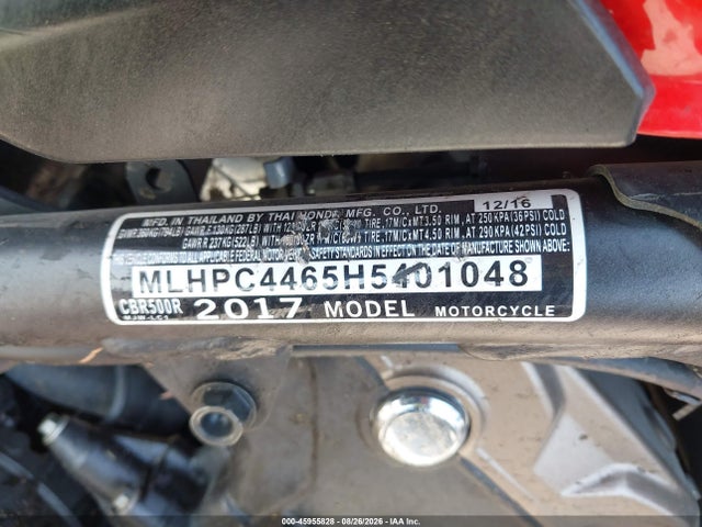 Aukcja sprzedaży 2017 Honda Cbr500 R, vin: MLHPC4465H5401048, numer aukcji: 45955828