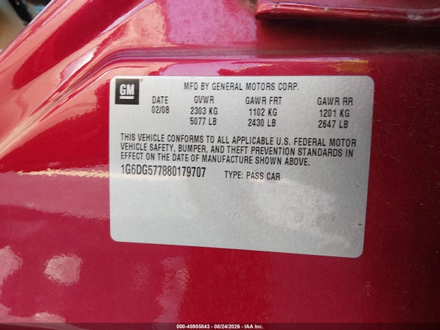 45955843 :رقم المزاد ، 1G6DG577880179707 vin ، 2008 Cadillac Cts Standard مزاد بيع
