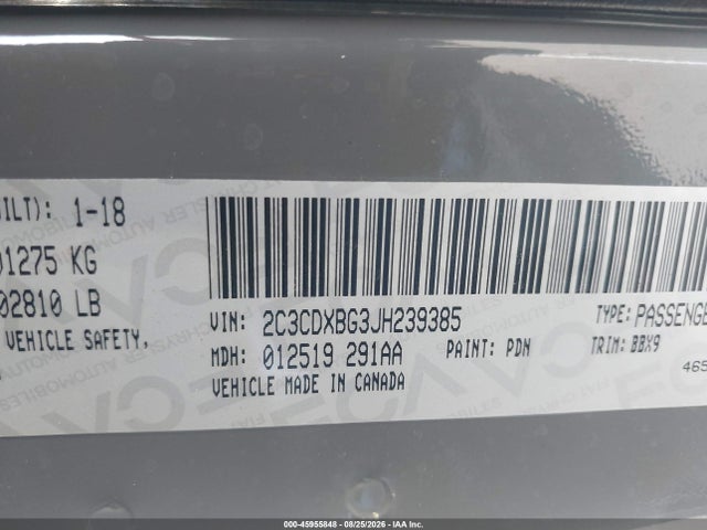 Продаж на аукціоні авто 2018 Dodge Charger Sxt Rwd, vin: 2C3CDXBG3JH239385, номер лоту: 45955848