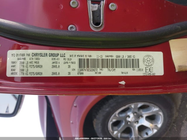 Продаж на аукціоні авто 2014 Ram 1500 Laramie, vin: 1C6RR7NT8ES220272, номер лоту: 45955864