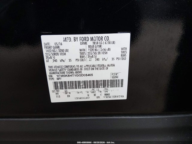 Продажа на аукционе авто 2016 Ford Explorer Platinum, vin: 1FM5K8HT1GGD08465, номер лота: 45955868