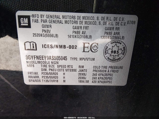 2010 Cadillac Srx Performance Collection მანქანა იყიდება აუქციონზე, vin: 3GYFNEEY9AS505045, აუქციონის ნომერი: 45955879