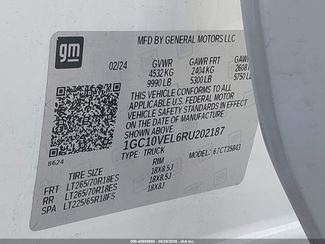 Продажа на аукционе авто 2024 Chevrolet Silverado Ev Work Truck, vin: 1GC10VEL6RU202187, номер лота: 45955898