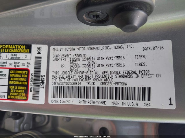 Aukcja sprzedaży 2016 Toyota Tacoma Sr5 V6, vin: 5TFAZ5CN1GX020614, numer aukcji: 45955907