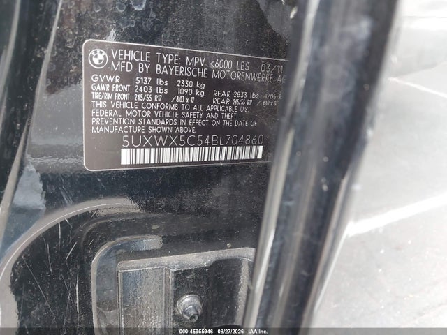 Aukcja sprzedaży 2011 Bmw X3 Xdrive28i, vin: 5UXWX5C54BL704860, numer aukcji: 45955946