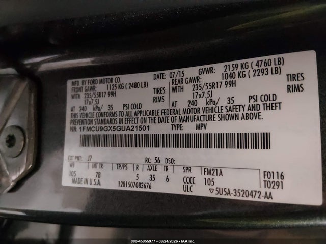 Ford ESCAPE SE 2016 1FMCU9GX5GUA21501 Image 9