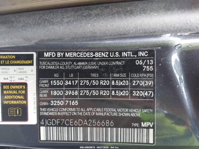 2013 Mercedes-benz Gl 450 4matic მანქანა იყიდება აუქციონზე, vin: 4JGDF7CE6DA256686, აუქციონის ნომერი: 45955978