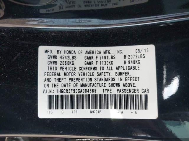Honda Accord Touring 2016 1HGCR3F90GA004565 Image 9