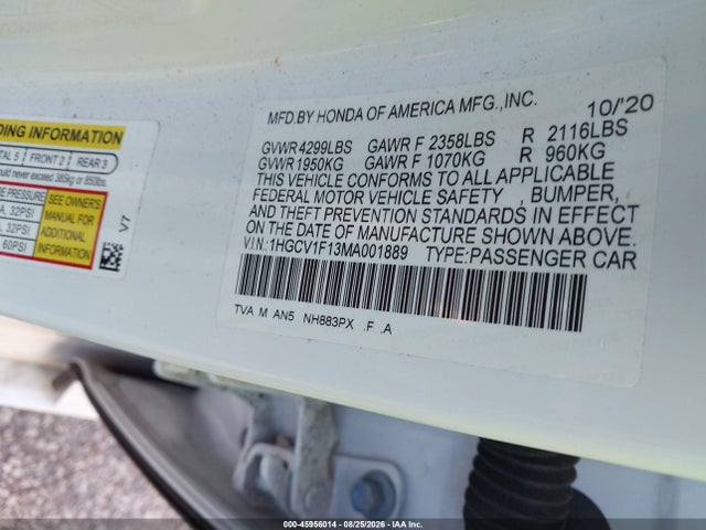 Продажа на аукционе авто 2021 Honda Accord Lx, vin: 1HGCV1F13MA001889, номер лота: 45956014