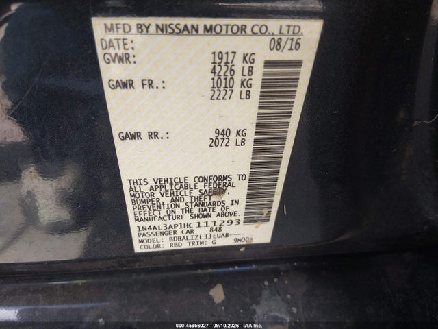 Nissan Altima 2.5 Sv 2017 1N4AL3AP1HC111293 Image 9
