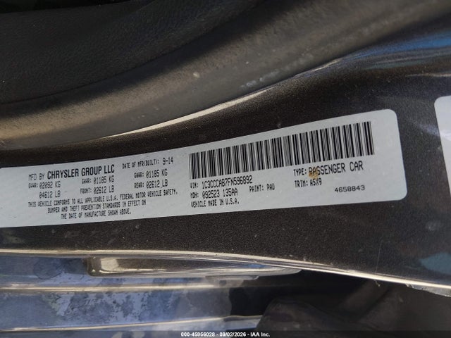 Aukcja sprzedaży 2015 Chrysler 200 Limited, vin: 1C3CCCAB7FN596892, numer aukcji: 45956028