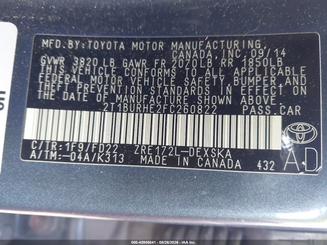 Продажа на аукционе авто 2015 Toyota Corolla S Plus, vin: 2T1BURHE2FC260822, номер лота: 45956041
