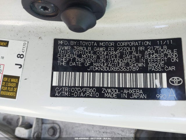 Продажа на аукционе авто 2011 Toyota Prius Two, vin: JTDKN3DUXB5363789, номер лота: 45956048