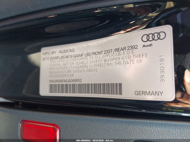 Продаж на аукціоні авто 2018 Audi A4 2.0t Tech Ultra Premium/2.0t Ultra Premium, vin: WAUKMAF46JA068552, номер лоту: 45956052