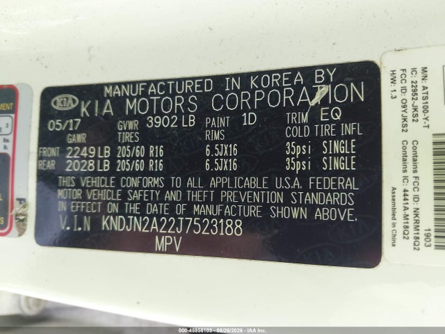 45956103 :رقم المزاد ، KNDJN2A22J7523188 vin ، 2018 Kia Soul مزاد بيع
