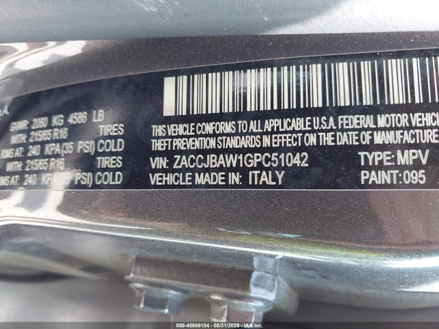 Продаж на аукціоні авто 2016 Jeep Renegade Sport, vin: ZACCJBAW1GPC51042, номер лоту: 45956104