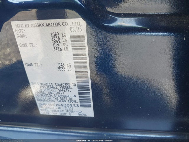 Продажа на аукционе авто 2023 Nissan Altima S Fwd, vin: 1N4BL4BV7PN400558, номер лота: 45956131