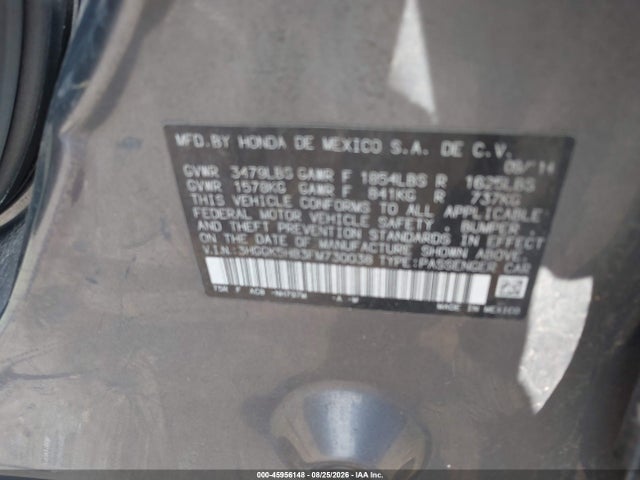 3HGGK5H83FM730038 Honda Fit Ex/ex-l