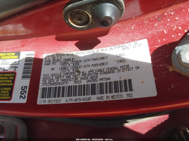 2016 Toyota Tacoma Trd Sport მანქანა იყიდება აუქციონზე, vin: 3TMCZ5AN5GM010797, აუქციონის ნომერი: 45956156