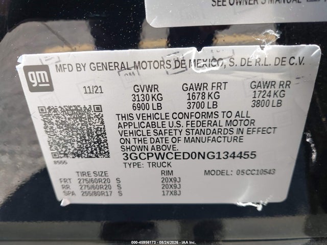 Aukcja sprzedaży 2022 Chevrolet Silverado 1500 Ltd 2wd  Short Bed Lt, vin: 3GCPWCED0NG134455, numer aukcji: 45956173