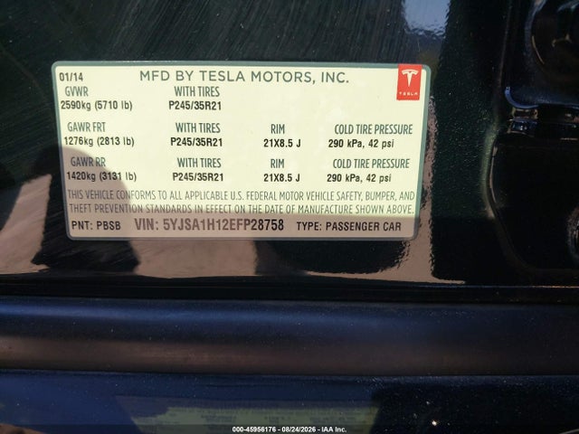 Aukcja sprzedaży 2014 Tesla Model S P85, vin: 5YJSA1H12EFP28758, numer aukcji: 45956176