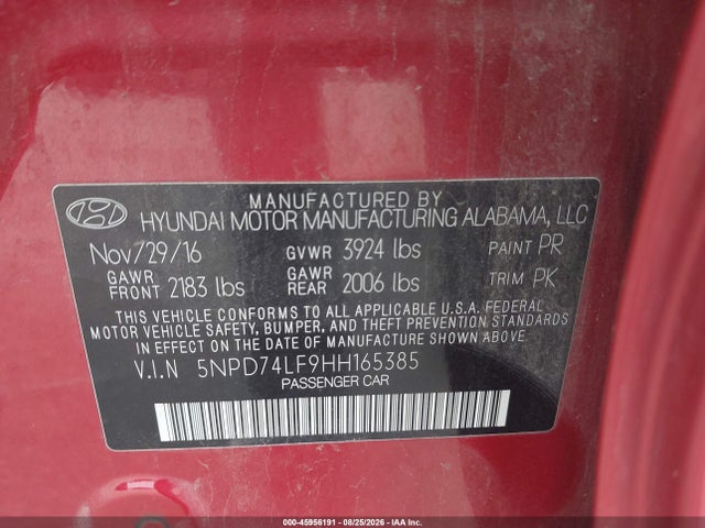 Продажа на аукционе авто 2017 Hyundai Elantra Se, vin: 5NPD74LF9HH165385, номер лота: 45956191