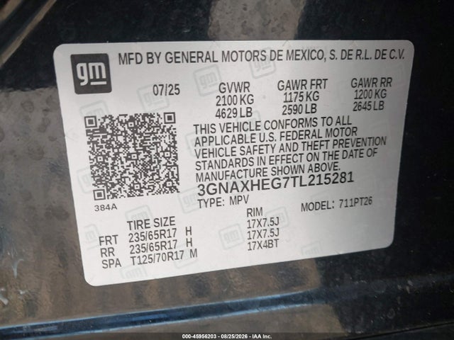 3GNAXHEG7TL215281 Chevrolet Equinox Fwd Lt