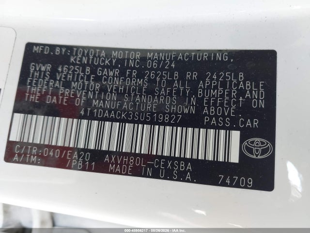 Aukcja sprzedaży 2025 Toyota Camry Se, vin: 4T1DAACK3SU519827, numer aukcji: 45956217