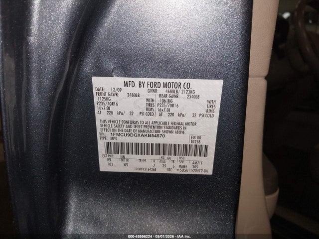 45956224 :رقم المزاد ، 1FMCU9DGXAKB54570 vin ، 2010 Ford Escape Xlt مزاد بيع
