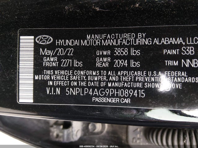 2023 Hyundai Elantra Limited მანქანა იყიდება აუქციონზე, vin: 5NPLP4AG9PH089415, აუქციონის ნომერი: 45956234