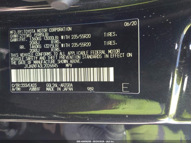 Продаж на аукціоні авто 2020 Lexus Rx 350l, vin: JTJHZKFA3L2026845, номер лоту: 45956259